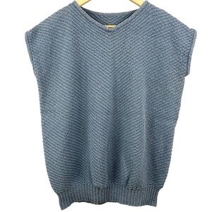 90”s Hand Knit Sweater Vest Blue Sleeveless Vest Size Large